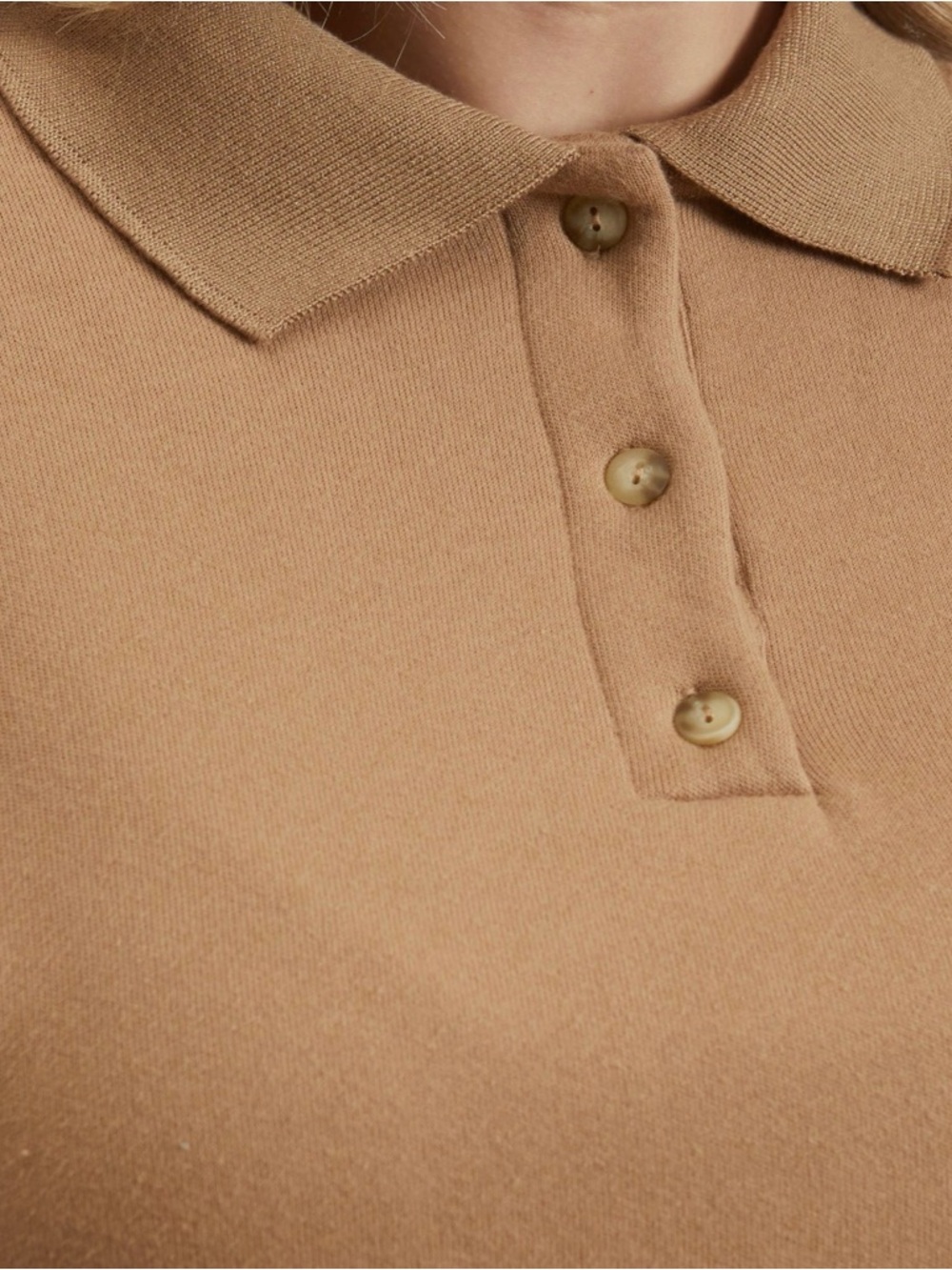 Donni Henley Cozy Polo Sweatshirt sweater Tan Camel NEW NWT - Picture 2 of 2